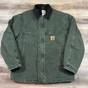 Vintage Carhartt Detroit Duck Canvas Faded Distressed Chore Coat Blanket USA